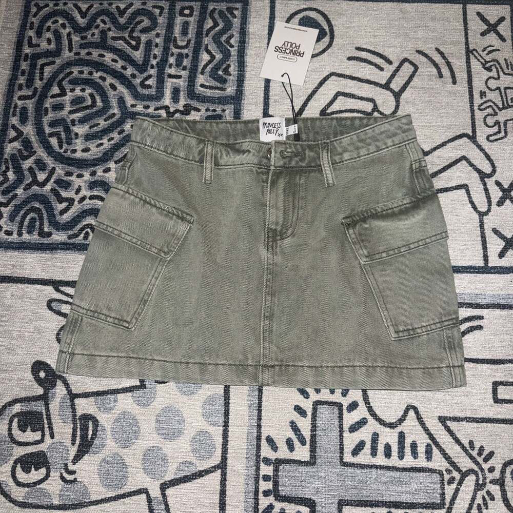 Princess Polly denim skirt cargo green
